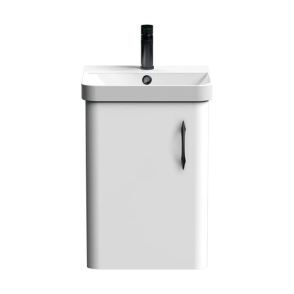 [BFCU10117] Balterley Curve Modern Bathroom Wall Hung 1 Soft Close Door Vanity Unit & Basin, Gloss White, 379mm - Cutout