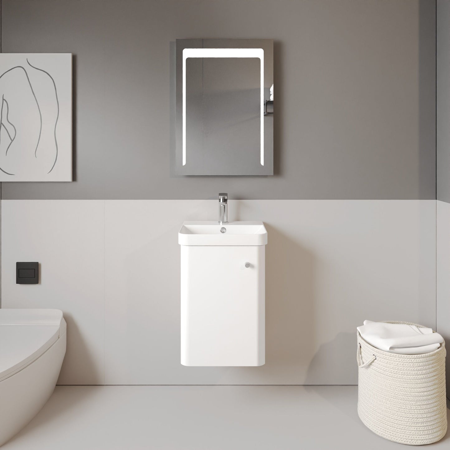 [BFCU101] Flashbrook Contemporary Wall Hung 1 Door Vanity Unit with Ceramic Sink - 400mm - Lifestyle 1
