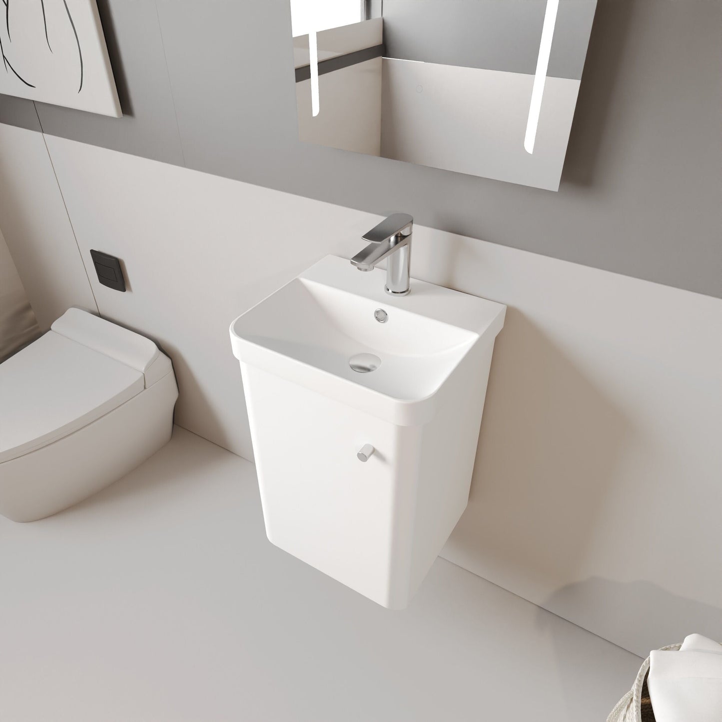 [BFCU101] Flashbrook Contemporary Wall Hung 1 Door Vanity Unit with Ceramic Sink - 400mm - Lifestyle 2