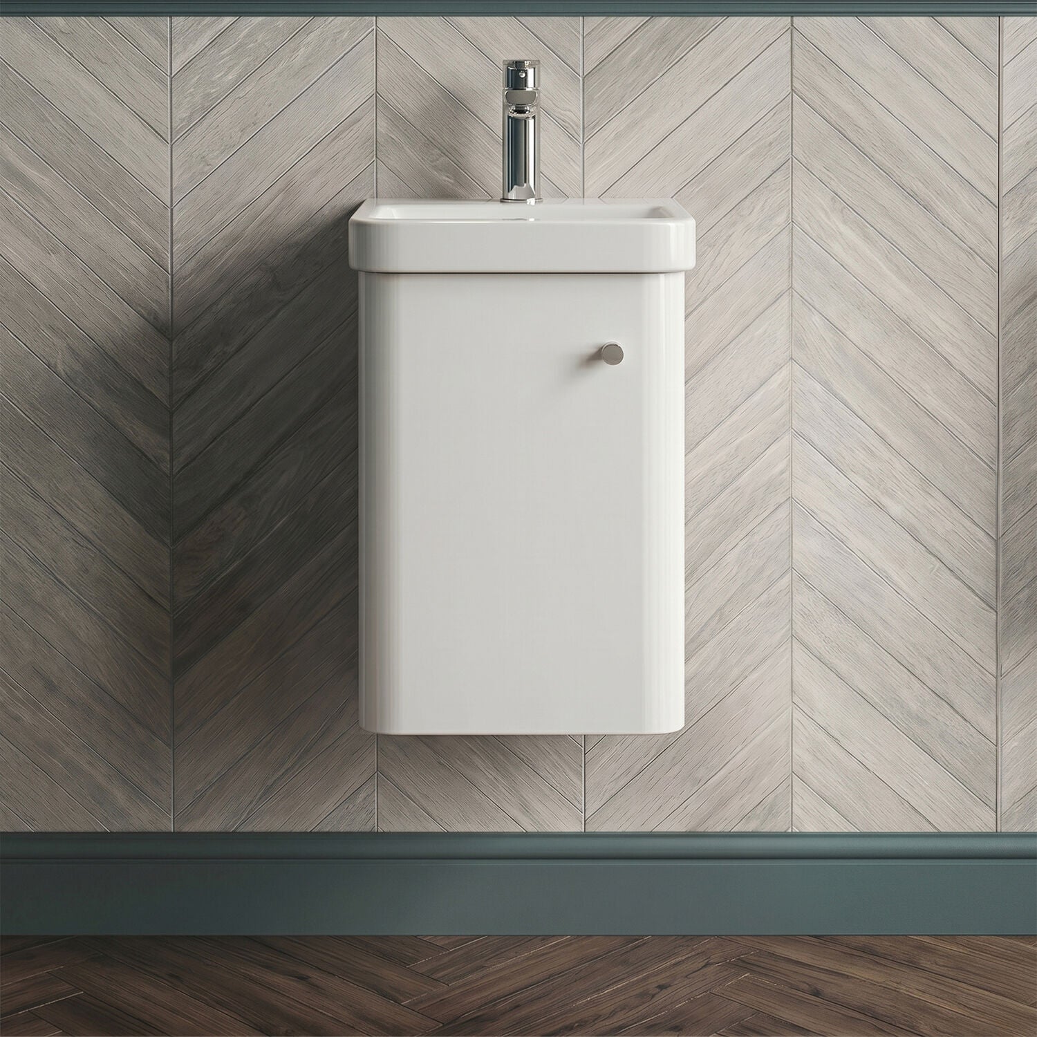 [BFCU101] Flashbrook Contemporary Wall Hung 1 Door Vanity Unit with Ceramic Sink - 400mm - Silo