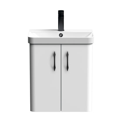 [BFCU10317] Balterley Curve Modern Bathroom Wall Hung 2 Door Vanity Unit Basin, Gloss White, 500mm - Cutout