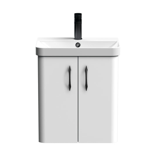 [BFCU10317] Balterley Curve Modern Bathroom Wall Hung 2 Door Vanity Unit Basin, Gloss White, 500mm - Cutout