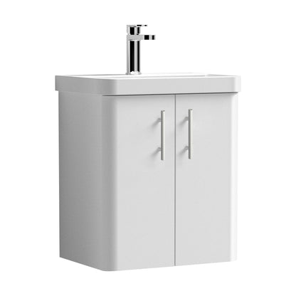 [BFCU10333] Balterley Curve Modern Bathroom Wall Hung 2 Door Vanity Unit Basin, Gloss White/Chrome, 479mm - Cutout