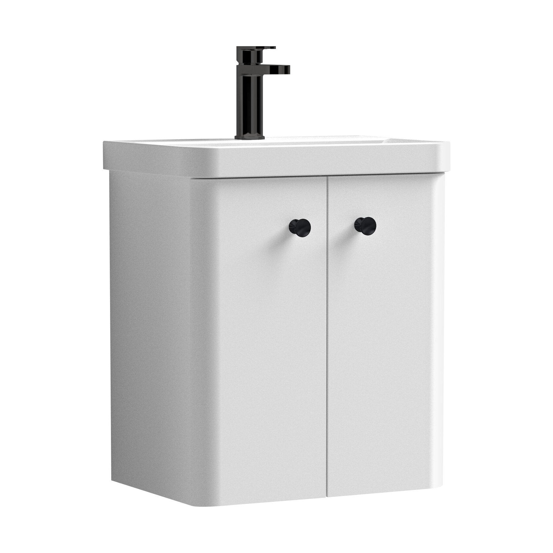 [BFCU1035] Balterley Curve Modern Bathroom Wall Hung 2 Door Vanity Unit Basin, Gloss White/Matt Black, 479mm - Cutout