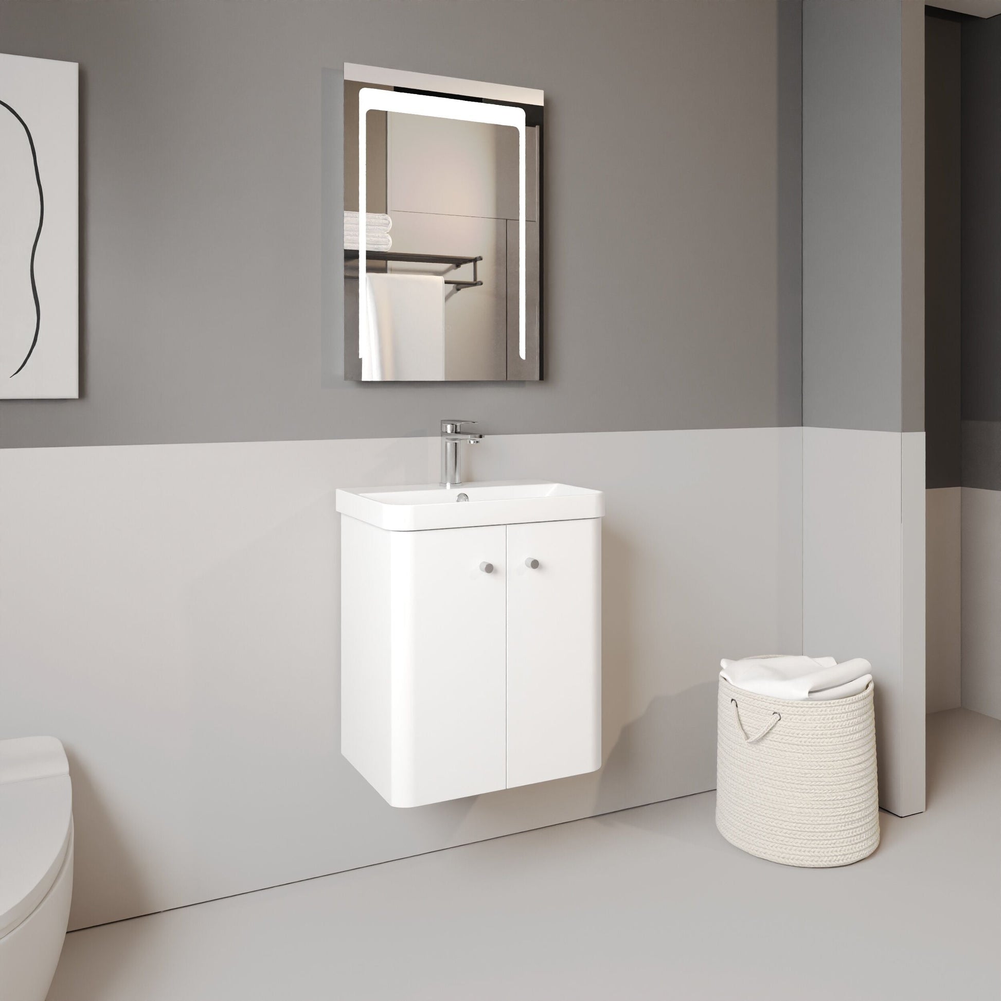 [BFCU103] Flashbrook Contemporary Wall Hung 2 Door Vanity Unit with 1 Tap Hole Basin, Choice of Size and Colour - Lifestyle 3