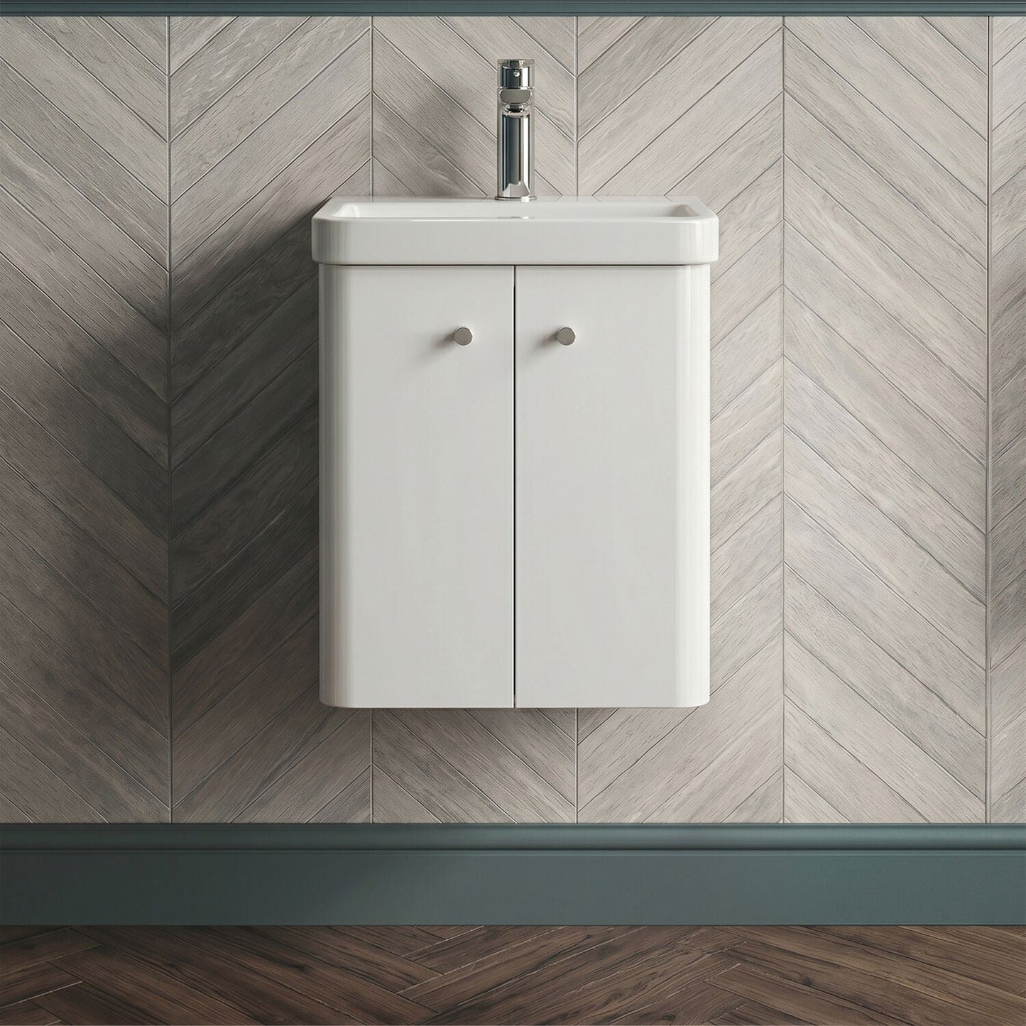 [BFCU103] Flashbrook Contemporary Wall Hung 2 Door Vanity Unit with 1 Tap Hole Basin, Choice of Size and Colour - Silo