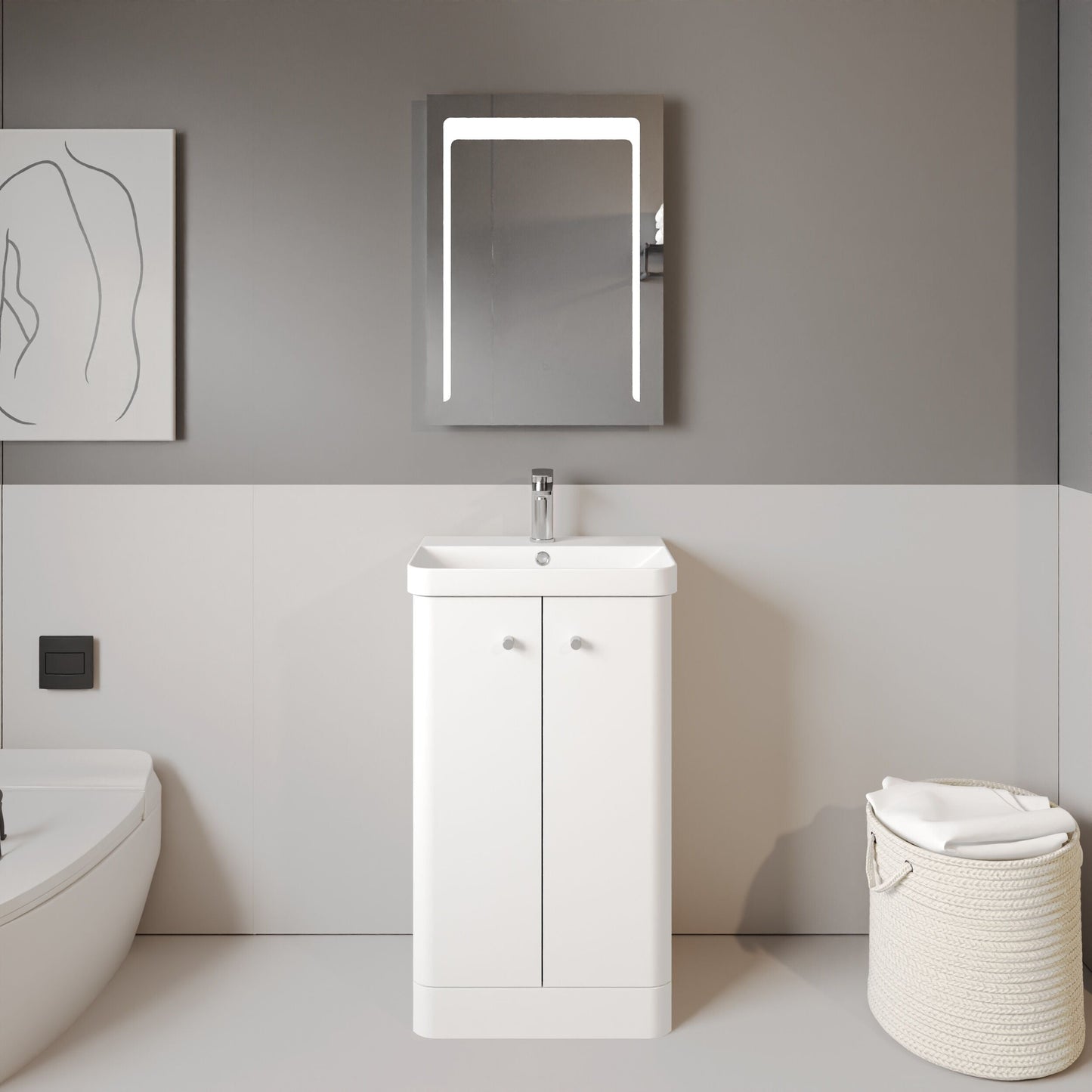 [BFCU104] Flashbrook Contemporary Floor Standing 2 Door Vanity Unit with 1 Tap Hole Ceramic Basin - Choice of Size and Finish - Lifestyle 1