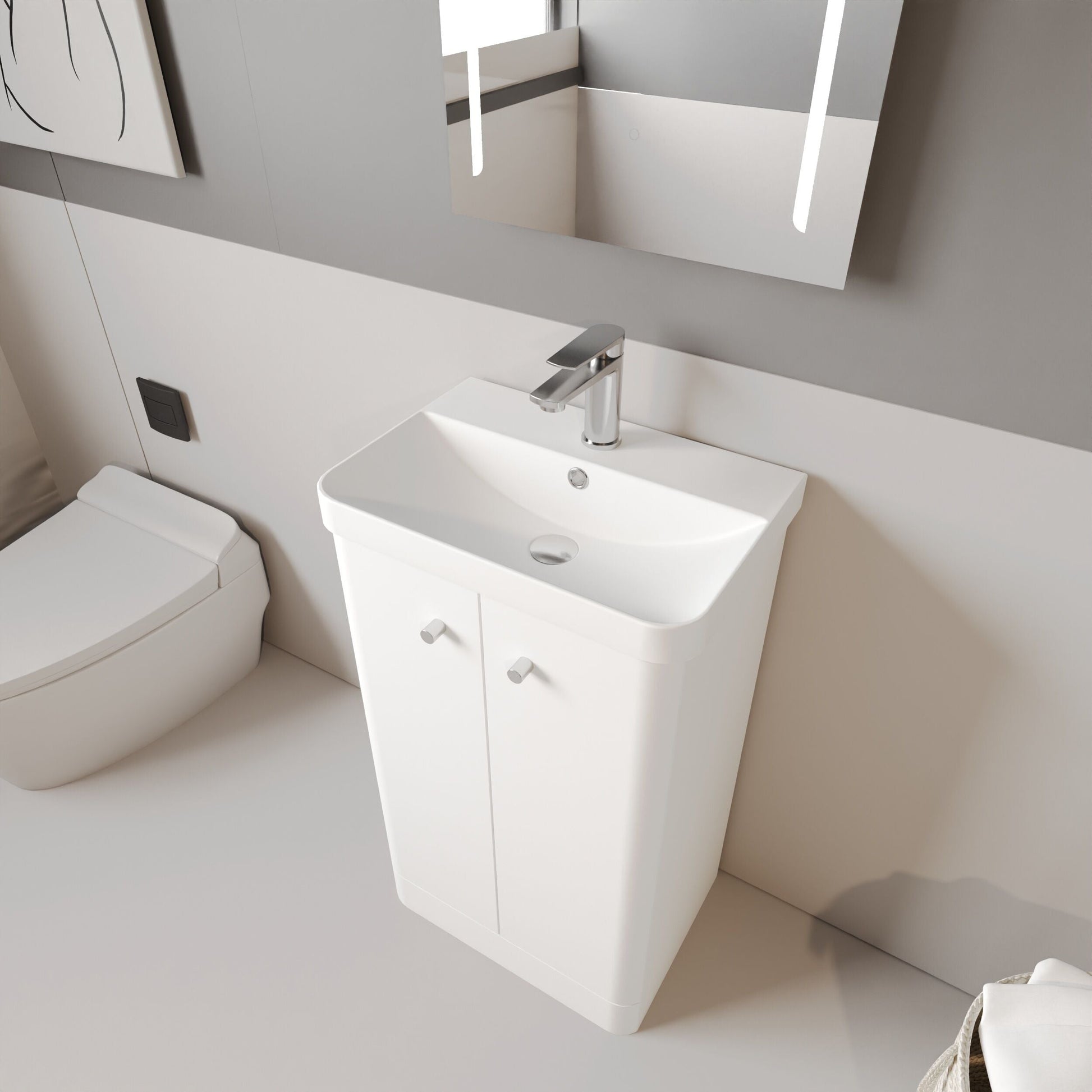 [BFCU104] Flashbrook Contemporary Floor Standing 2 Door Vanity Unit with 1 Tap Hole Ceramic Basin - Choice of Size and Finish - Lifestyle 2