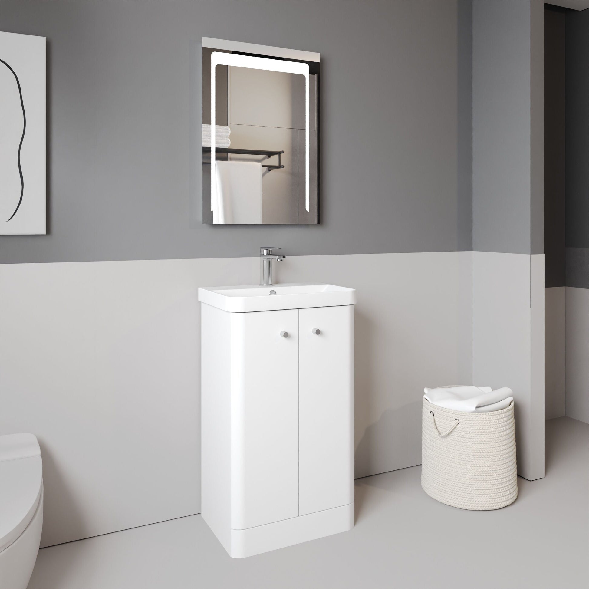 [BFCU104] Flashbrook Contemporary Floor Standing 2 Door Vanity Unit with 1 Tap Hole Ceramic Basin - Choice of Size and Finish - Lifestyle 3