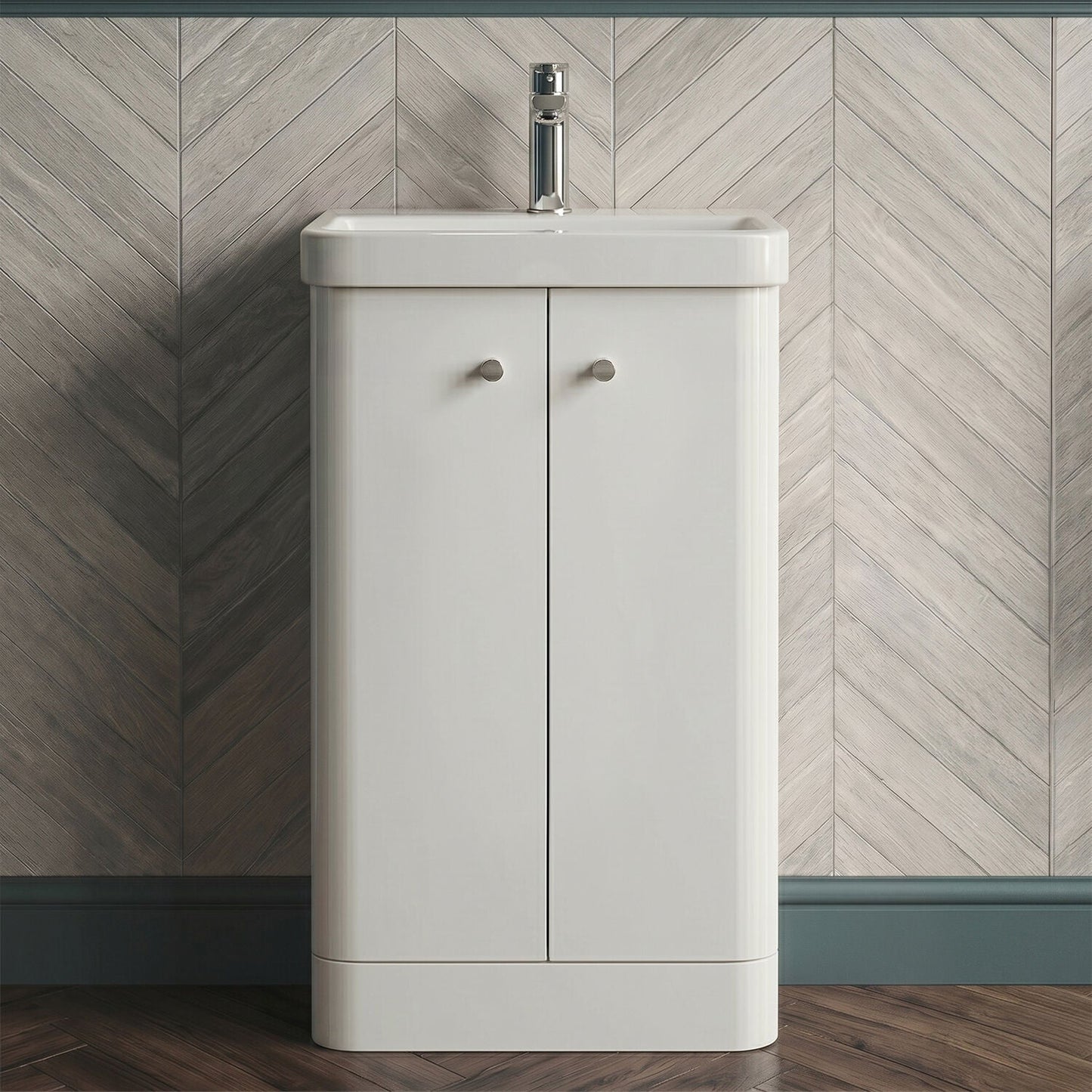 [BFCU104] Flashbrook Contemporary Floor Standing 2 Door Vanity Unit with 1 Tap Hole Ceramic Basin - Choice of Size and Finish - Silo