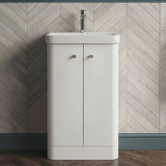 [BFCU104] Flashbrook Contemporary Floor Standing 2 Door Vanity Unit with 1 Tap Hole Ceramic Basin - Choice of Size and Finish - Silo