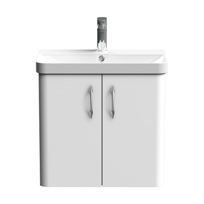 [BFCU10516] Balterley Curve Modern Bathroom Wall Hung 1 Door Vanity Unit Basin, Gloss White, 579mm - Cutout