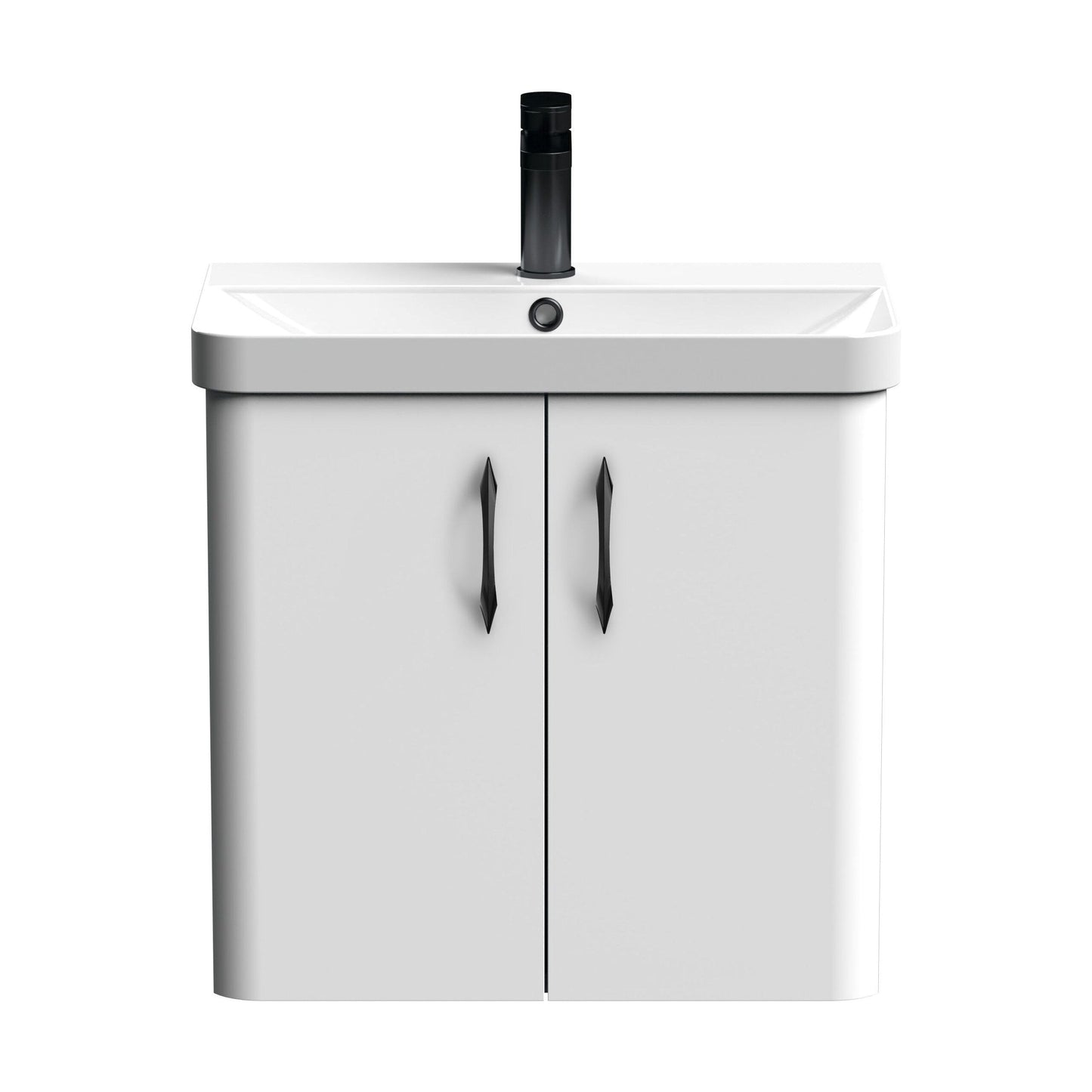 [BFCU10517] Balterley Curve Modern Bathroom Wall Hung 1 Door Vanity Unit Basin, Gloss White, 579mm - Cutout