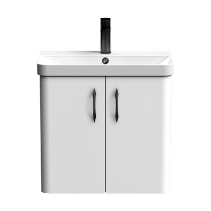 [BFCU10517] Balterley Curve Modern Bathroom Wall Hung 1 Door Vanity Unit Basin, Gloss White, 579mm - Cutout