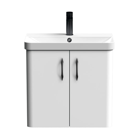 [BFCU10517] Balterley Curve Modern Bathroom Wall Hung 1 Door Vanity Unit Basin, Gloss White, 579mm - Cutout