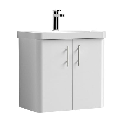 [BFCU10533] Balterley Curve Modern Bathroom Wall Hung 2 Door Vanity Unit Basin, Gloss White/Chrome, 579mm - Cutout