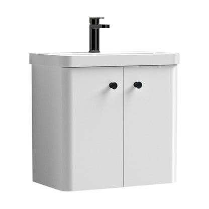 [BFCU1055] Balterley Curve Modern Bathroom Wall Hung 2 Door Vanity Unit Basin, Gloss White/Matt Black, 579mm - Cutout