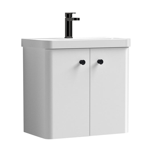 [BFCU1055] Balterley Curve Modern Bathroom Wall Hung 2 Door Vanity Unit Basin, Gloss White/Matt Black, 579mm - Cutout
