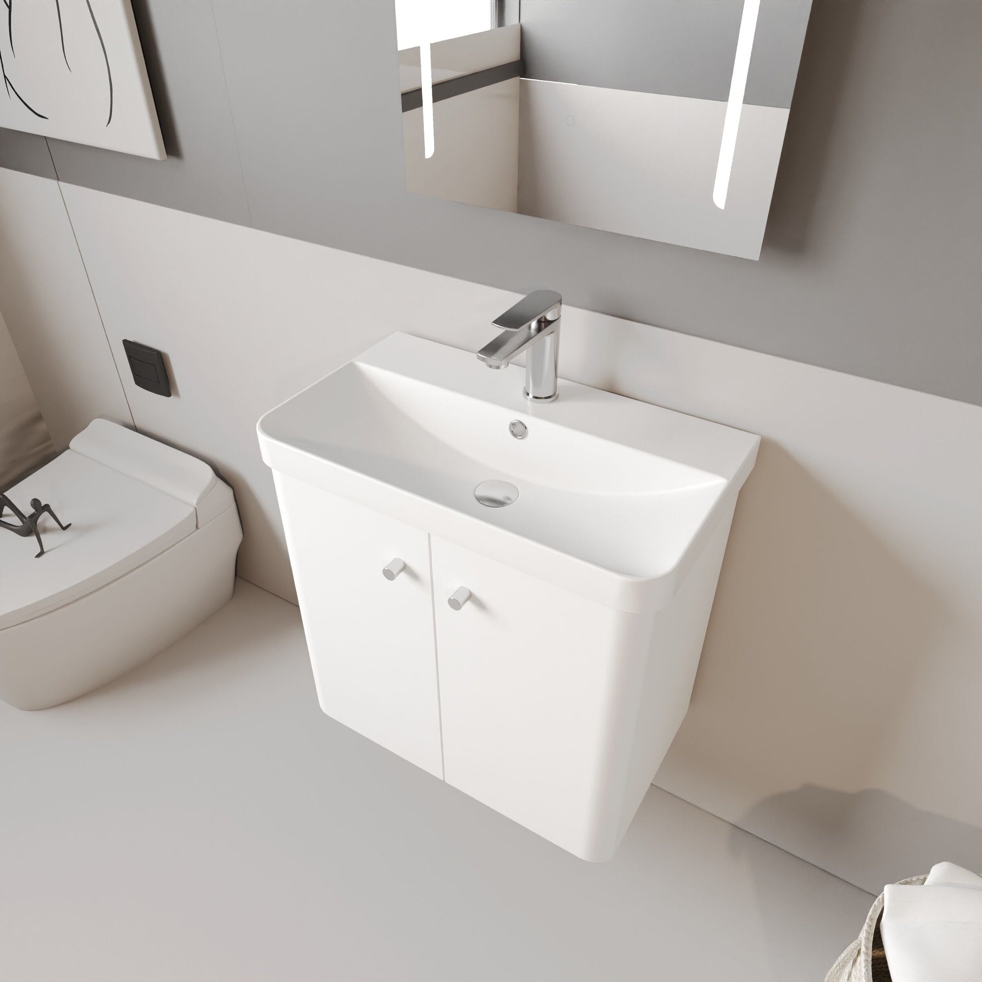 [BFCU105] Flashbrook Contemporary Wall Hung 2 Door Vanity Unit with 1 Tap Hole Basin, Choice of Size and Colour - Lifestyle 2