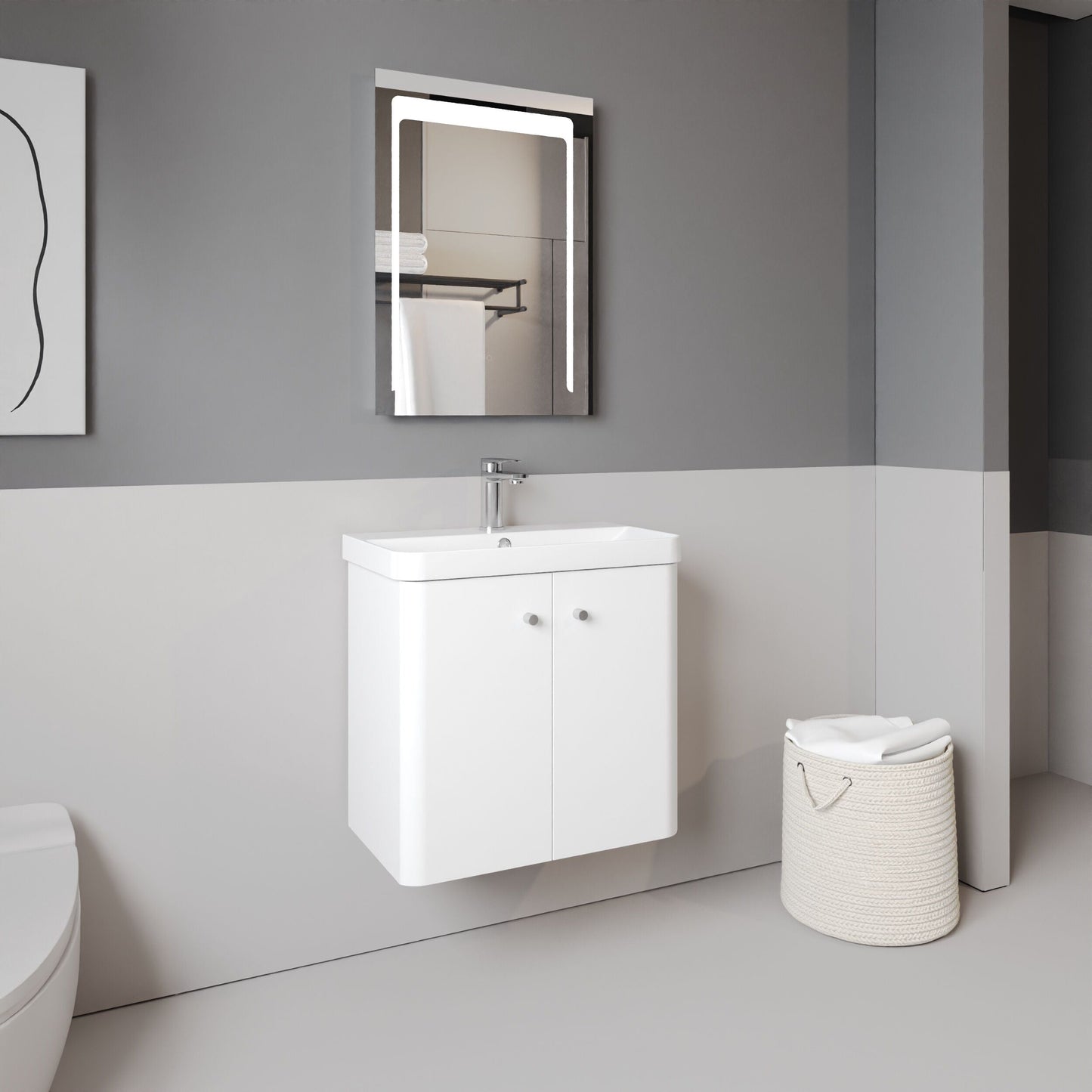 [BFCU105] Flashbrook Contemporary Wall Hung 2 Door Vanity Unit with 1 Tap Hole Basin, Choice of Size and Colour - Lifestyle 3
