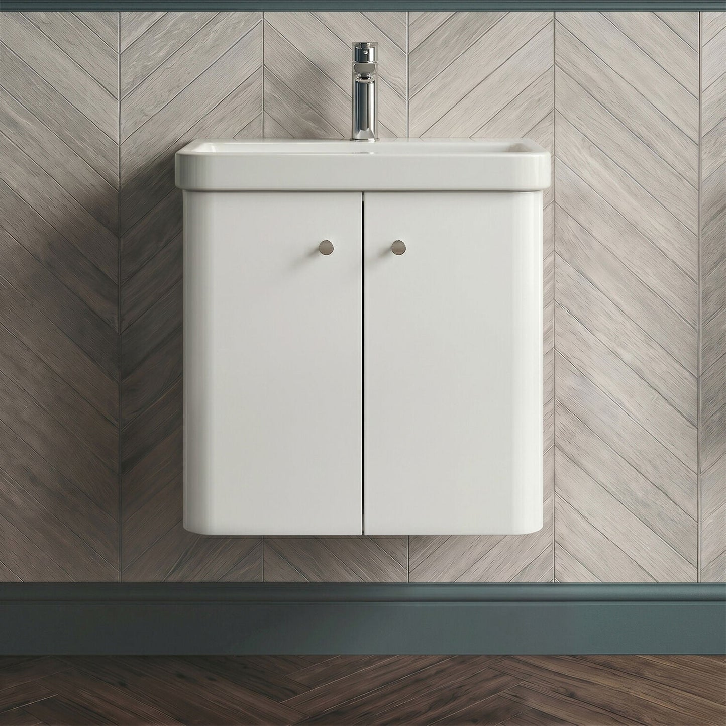 [BFCU105] Flashbrook Contemporary Wall Hung 2 Door Vanity Unit with 1 Tap Hole Basin, Choice of Size and Colour - Silo