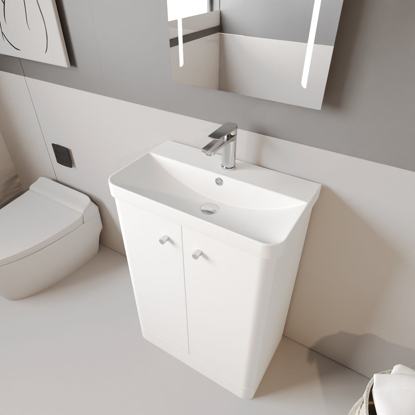 [BFCU106] Flashbrook Contemporary Floor Standing 2 Door Vanity Unit with 1 Tap Hole Ceramic Basin - Choice of Size and Finish - Lifestyle 2