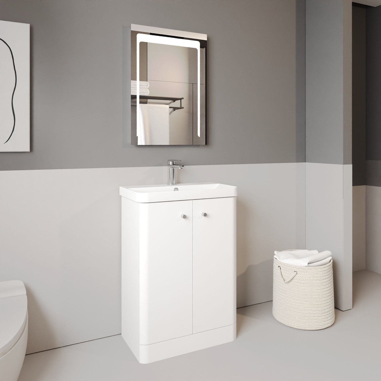 [BFCU106] Flashbrook Contemporary Floor Standing 2 Door Vanity Unit with 1 Tap Hole Ceramic Basin - Choice of Size and Finish - Lifestyle 3