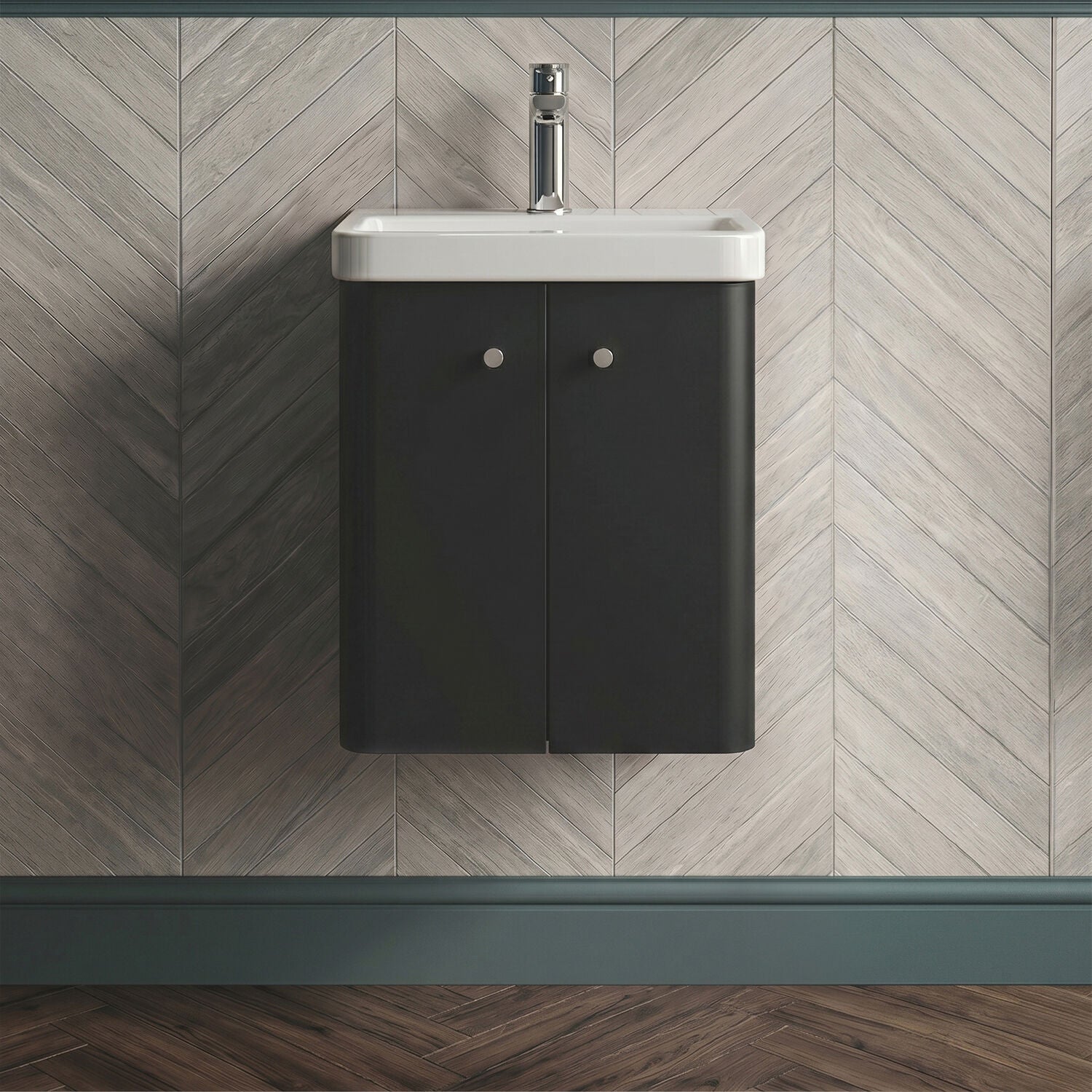 [BFCU1403] Flashbrook Contemporary Wall Hung 2 Door Vanity Unit with 1 Tap Hole Basin, Choice of Size and Colour - Silo