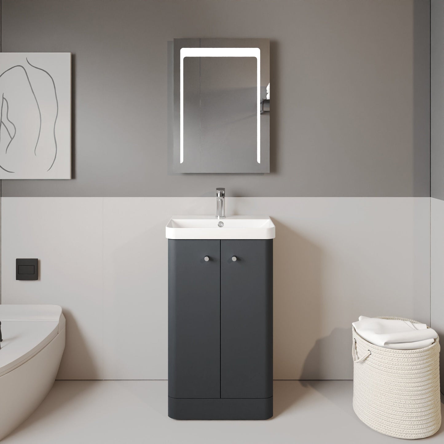 [BFCU1404] Flashbrook Contemporary Floor Standing 2 Door Vanity Unit with 1 Tap Hole Ceramic Basin - Choice of Size and Finish - Lifestyle 1