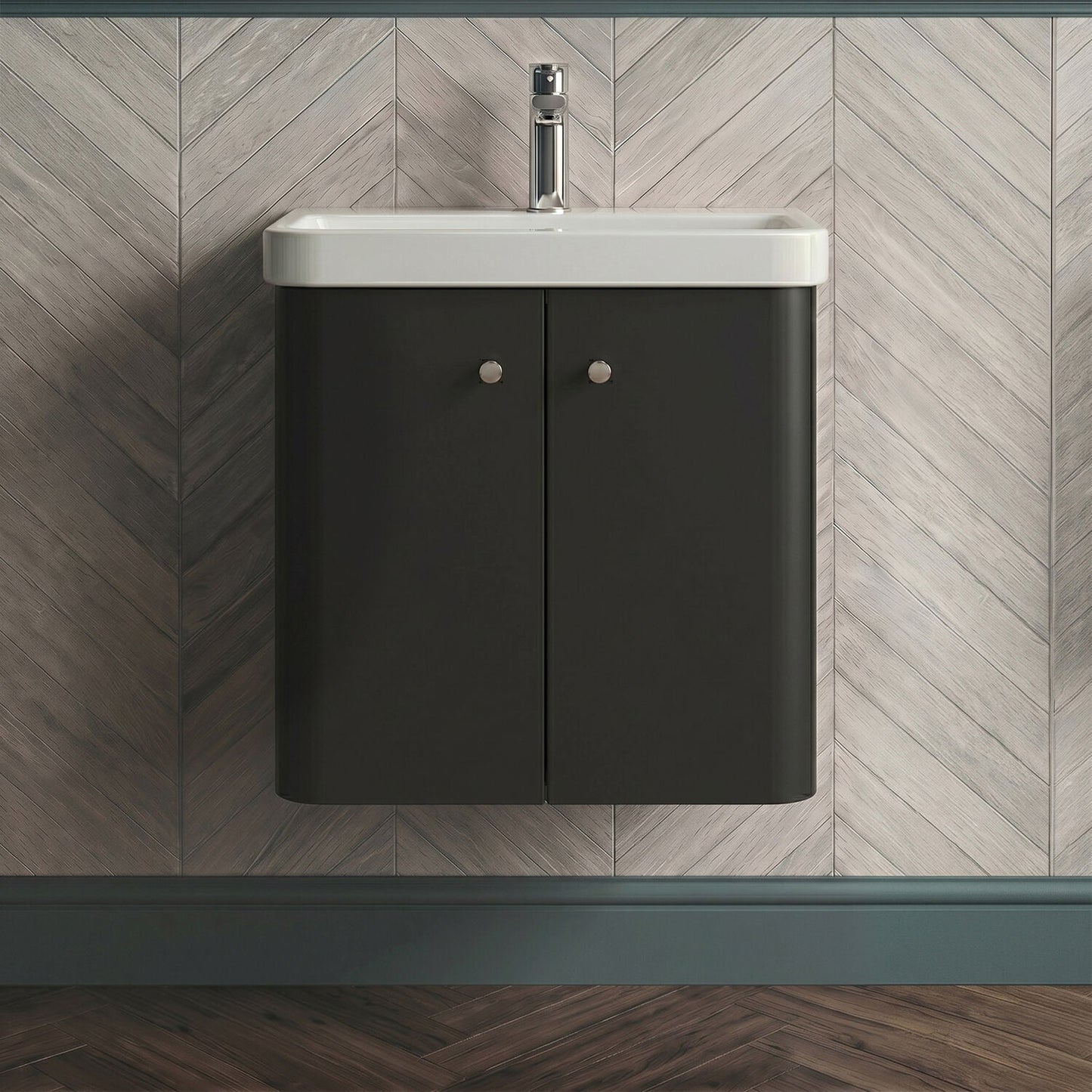 [BFCU1405] Flashbrook Contemporary Wall Hung 2 Door Vanity Unit with 1 Tap Hole Basin, Choice of Size and Colour - Silo