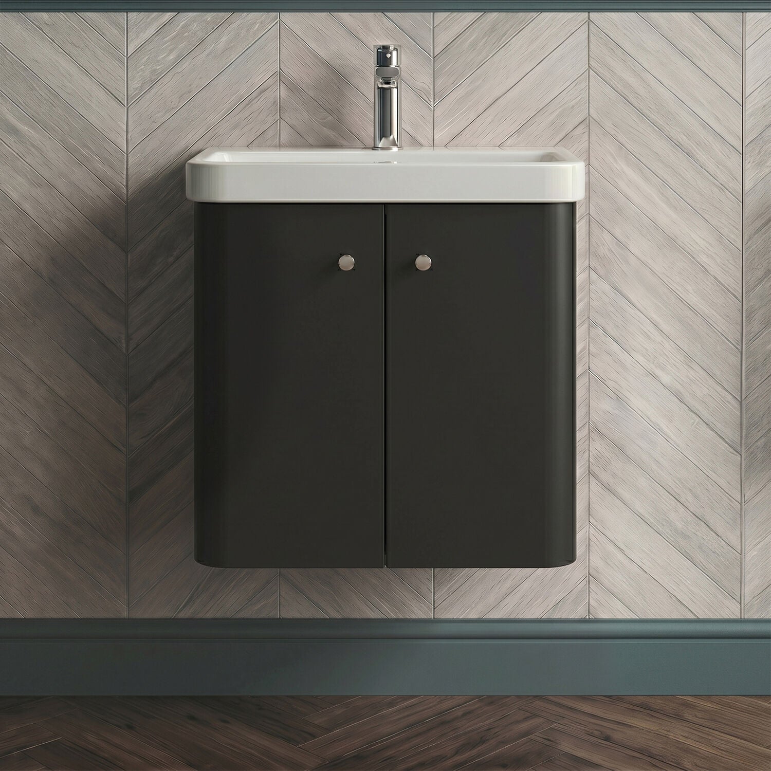 [BFCU1405] Flashbrook Contemporary Wall Hung 2 Door Vanity Unit with 1 Tap Hole Basin, Choice of Size and Colour - Silo