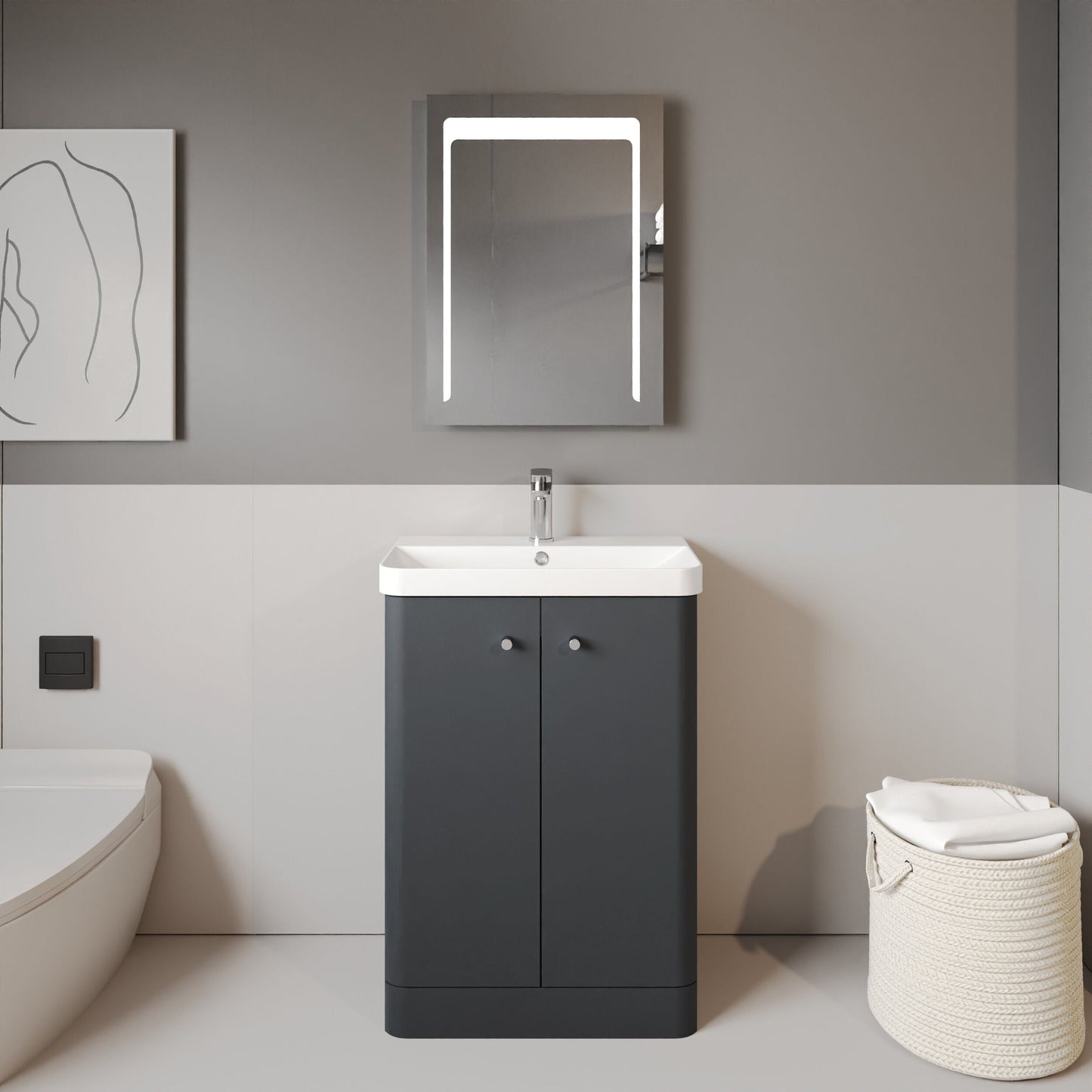 [BFCU1406] Flashbrook Contemporary Floor Standing 2 Door Vanity Unit with 1 Tap Hole Ceramic Basin - Choice of Size and Finish - Lifestyle 1