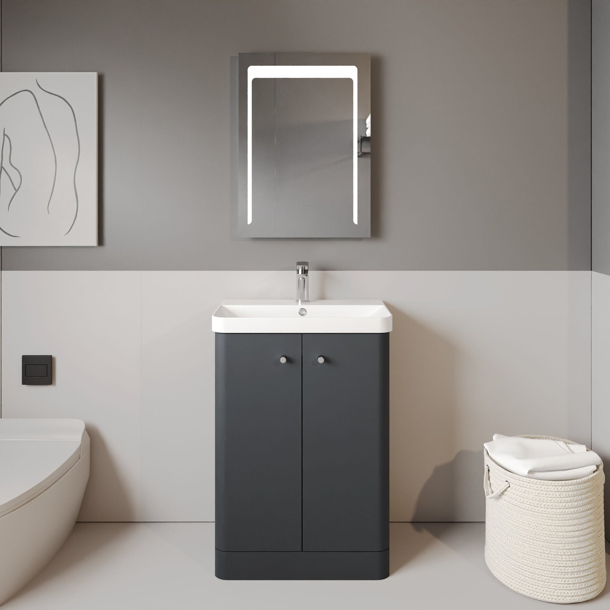 [BFCU1406] Flashbrook Contemporary Floor Standing 2 Door Vanity Unit with 1 Tap Hole Ceramic Basin - Choice of Size and Finish - Lifestyle 1