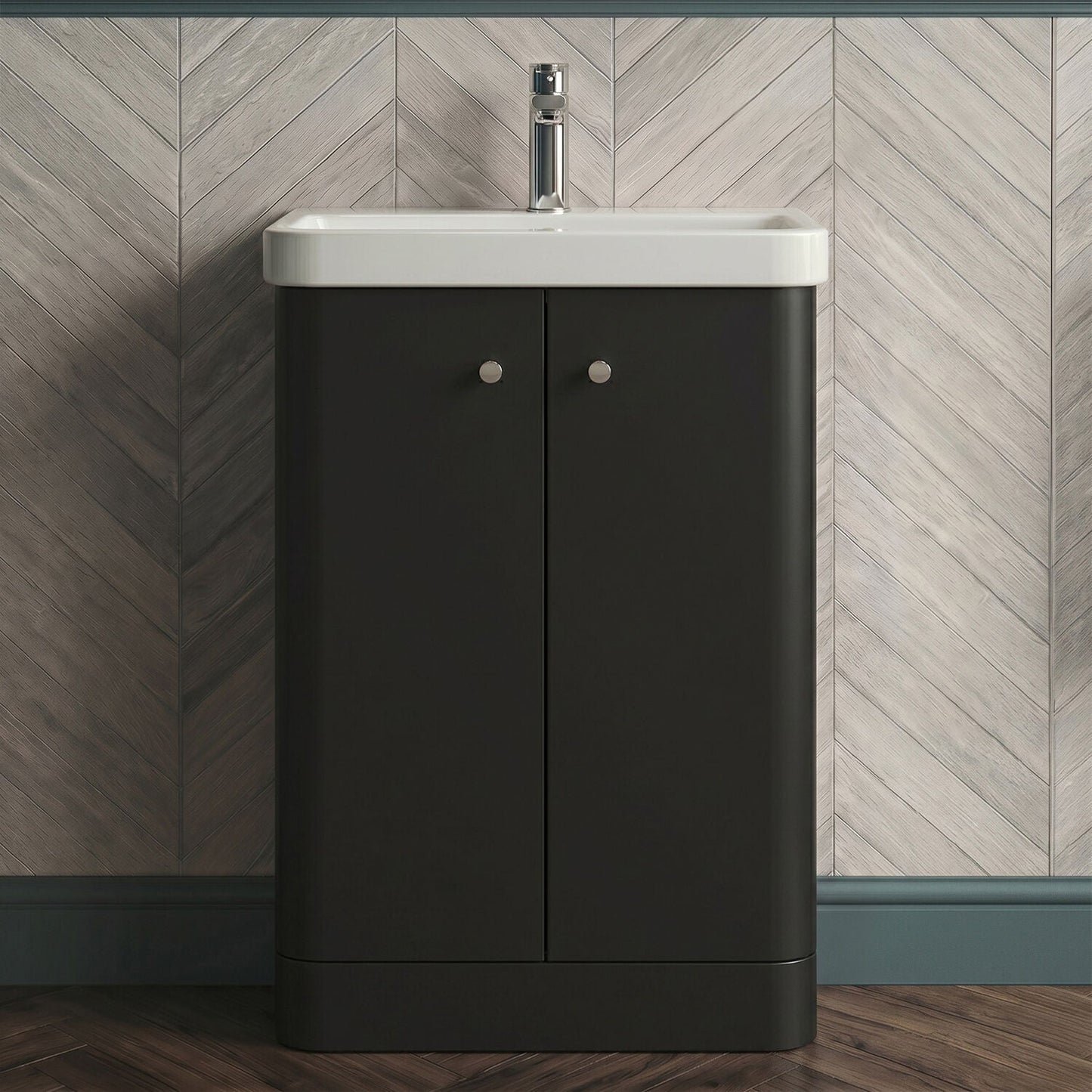 [BFCU1406] Flashbrook Contemporary Floor Standing 2 Door Vanity Unit with 1 Tap Hole Ceramic Basin - Choice of Size and Finish - Silo