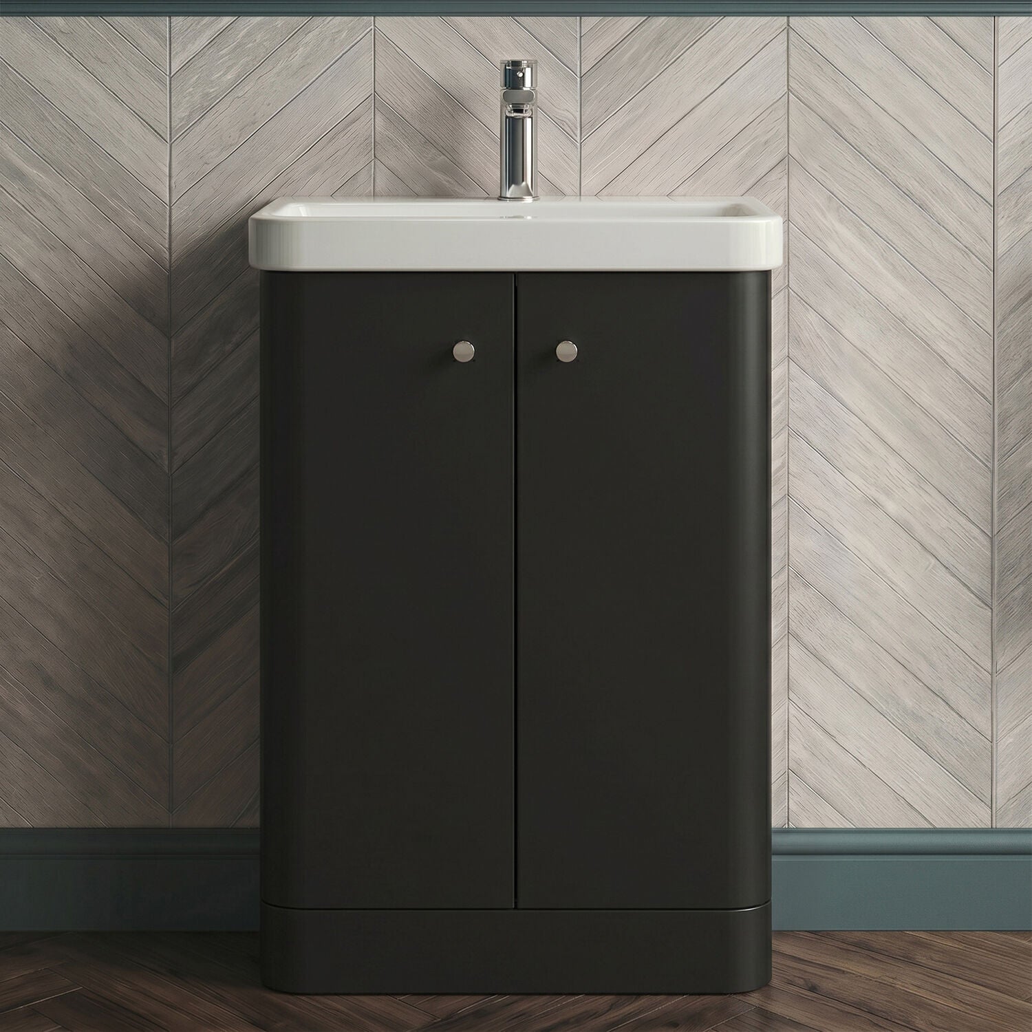 [BFCU1406] Flashbrook Contemporary Floor Standing 2 Door Vanity Unit with 1 Tap Hole Ceramic Basin - Choice of Size and Finish - Silo