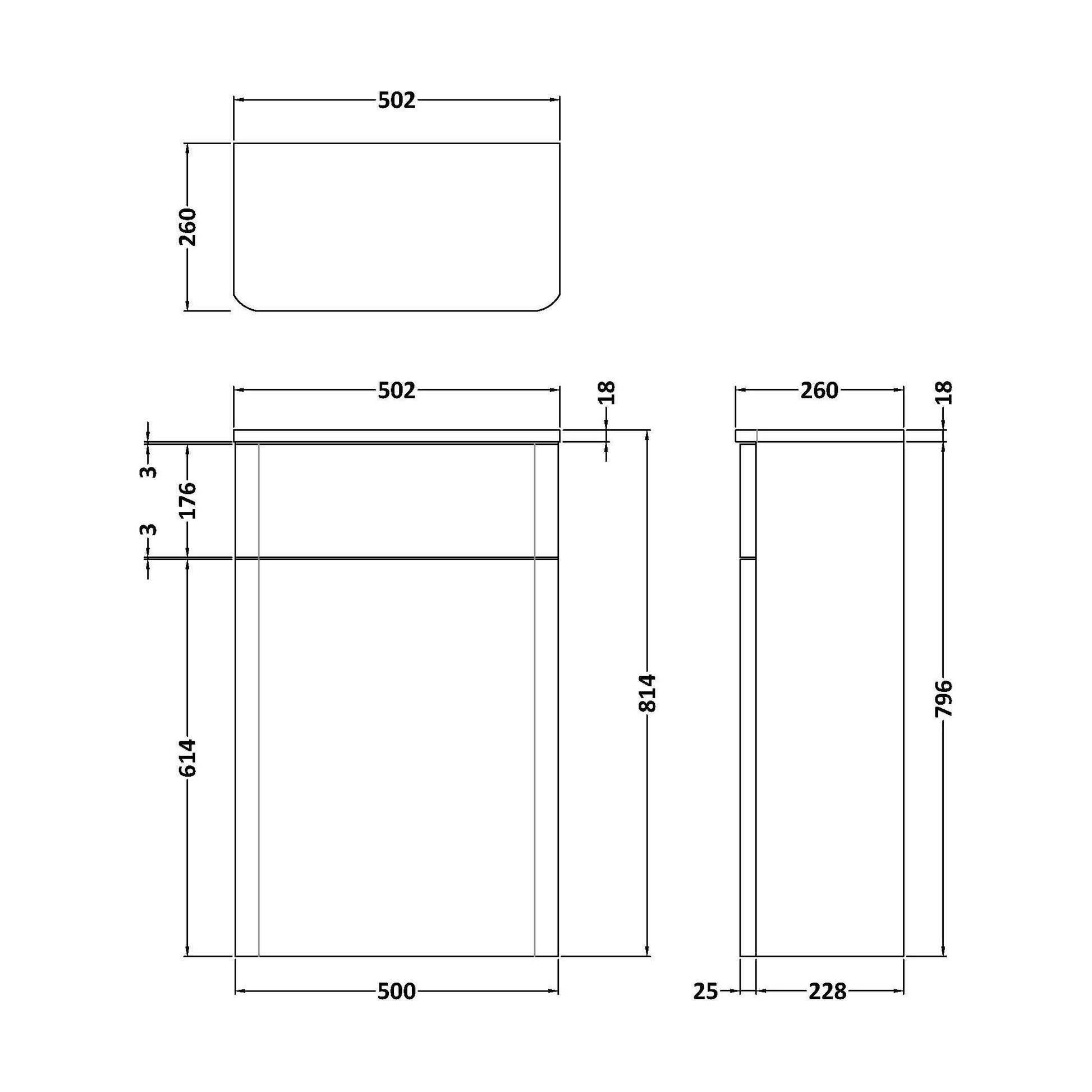 [BFCU141] Flashbrook Contemporary Floor Standing WC Toilet Unit - 500mm - Choice of Finish - Technical Drawing