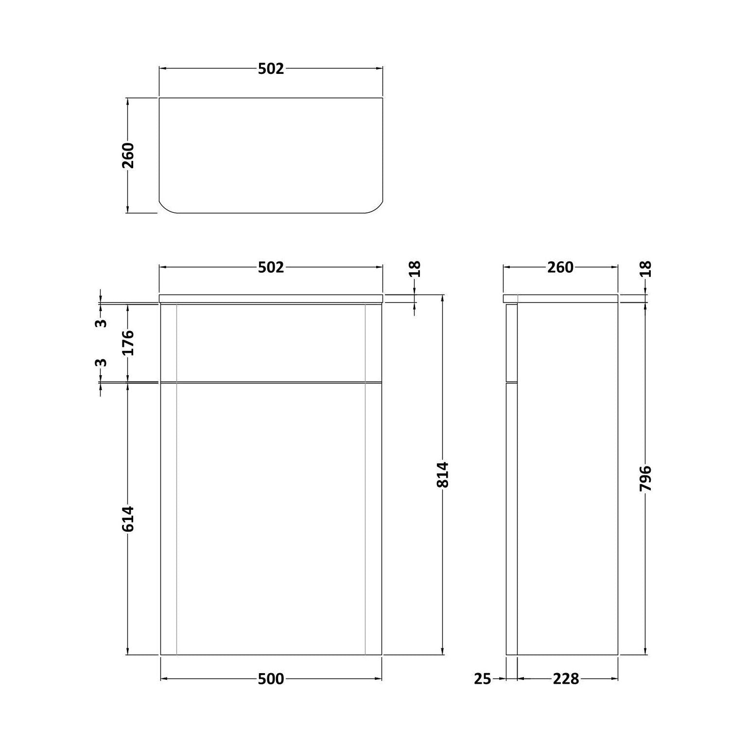 [BFCU1441] Flashbrook Contemporary Floor Standing WC Toilet Unit - 500mm - Choice of Finish - Technical Drawing