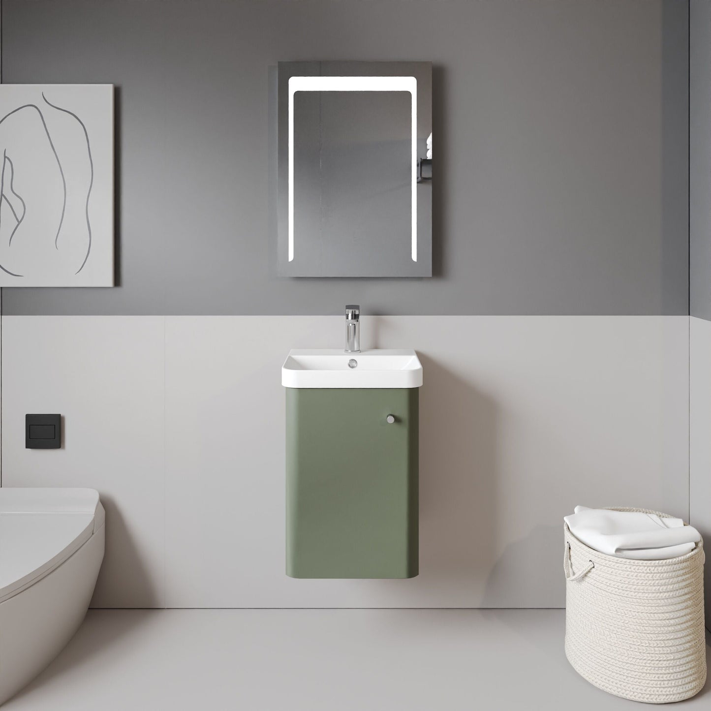 [BFCU801] Flashbrook Contemporary Wall Hung 1 Door Vanity Unit with Ceramic Sink - 400mm - Lifestyle 1