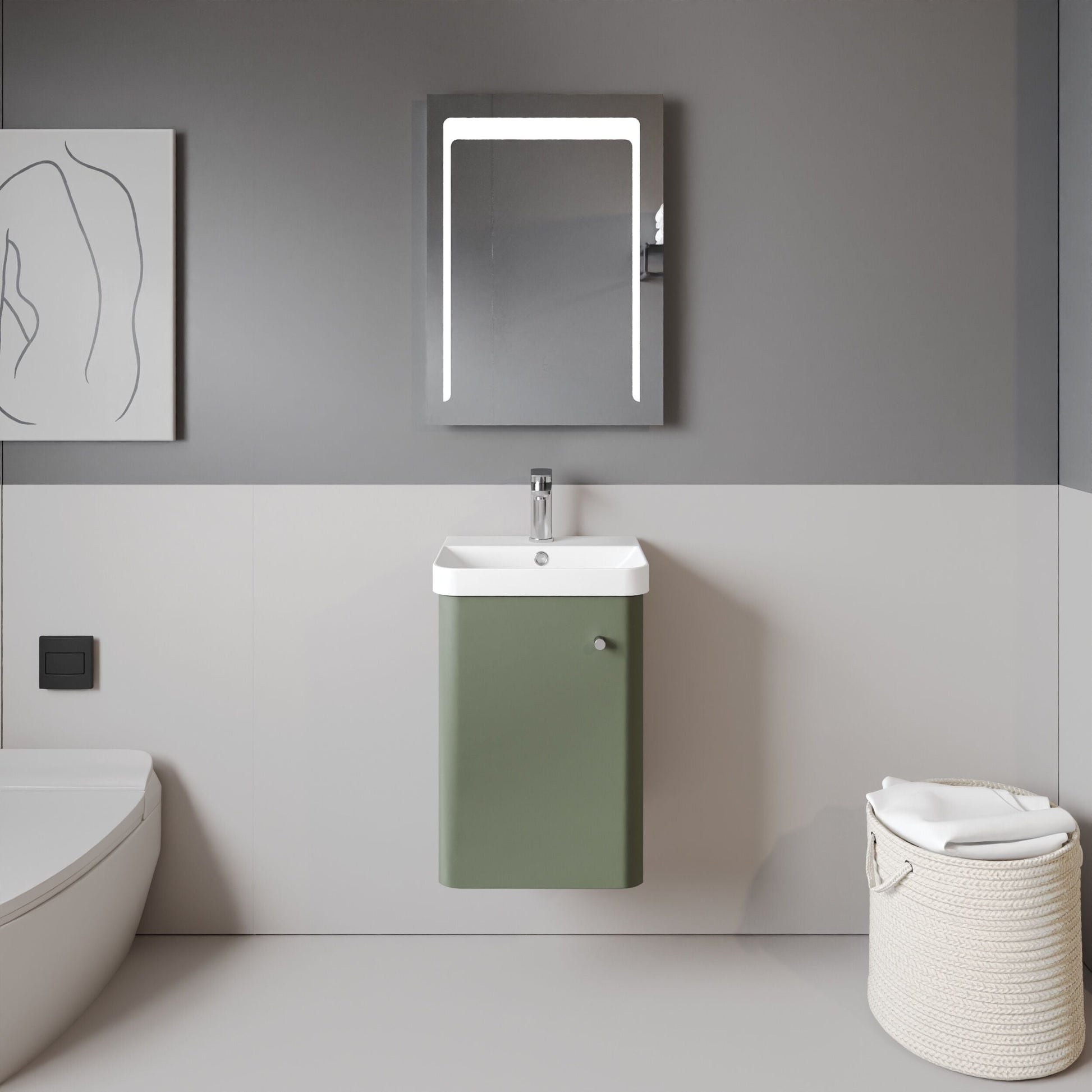 [BFCU801] Flashbrook Contemporary Wall Hung 1 Door Vanity Unit with Ceramic Sink - 400mm - Lifestyle 1