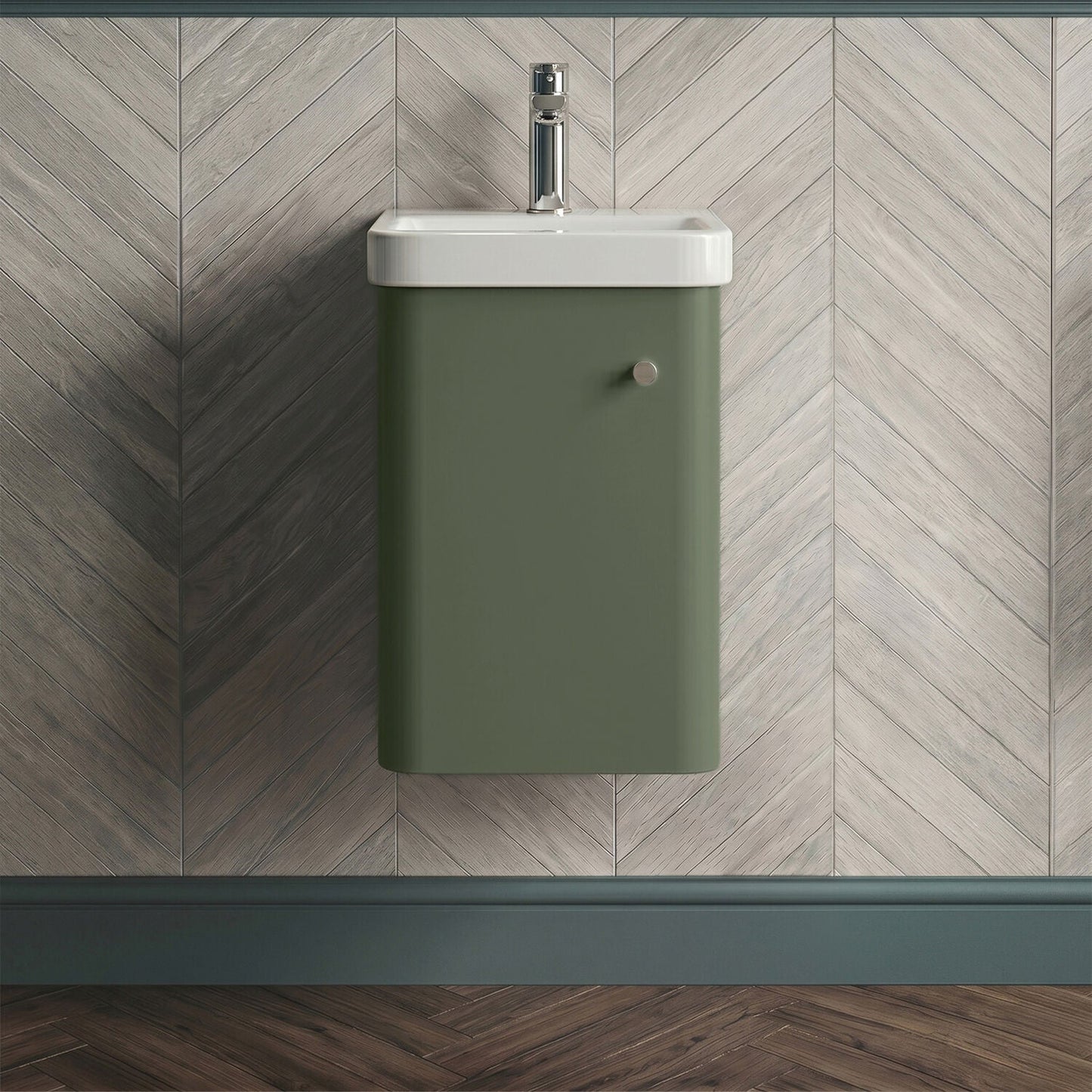 [BFCU801] Flashbrook Contemporary Wall Hung 1 Door Vanity Unit with Ceramic Sink - 400mm - Silo