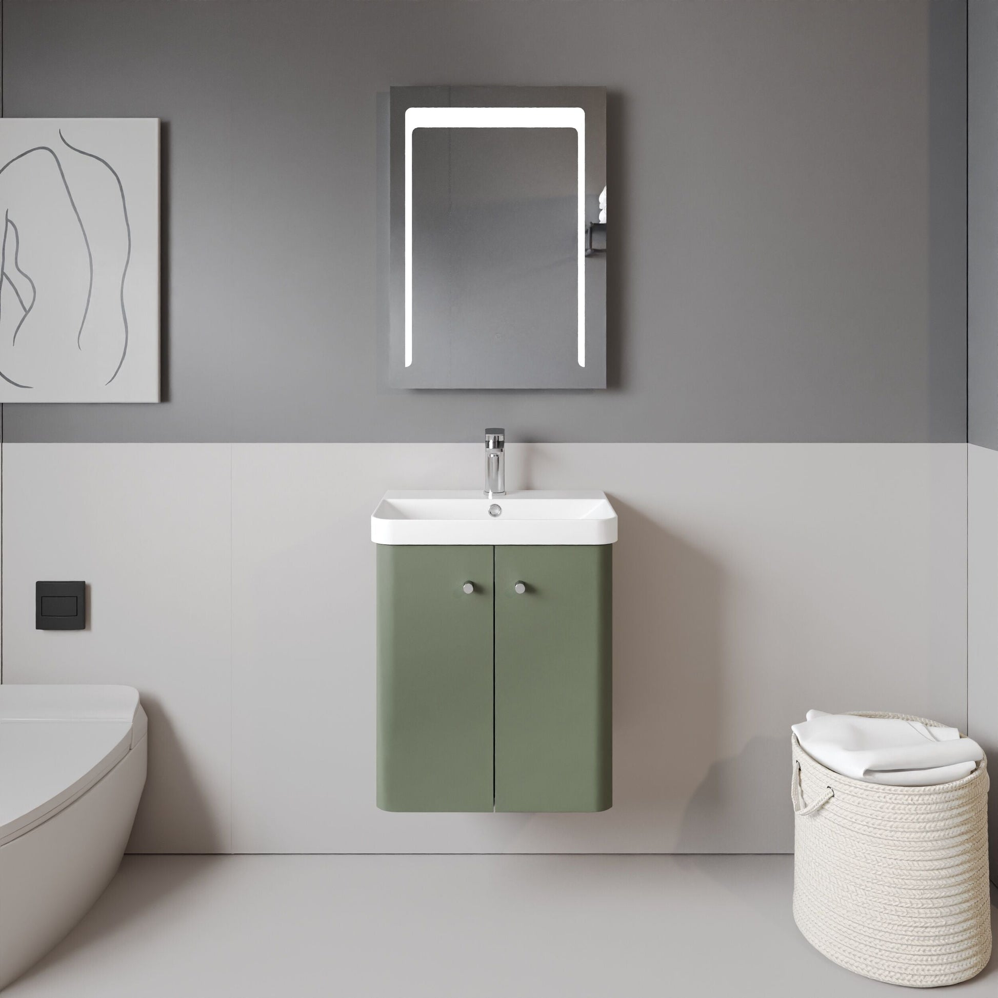 [BFCU803] Flashbrook Contemporary Wall Hung 2 Door Vanity Unit with 1 Tap Hole Basin, Choice of Size and Colour - Lifestyle 1