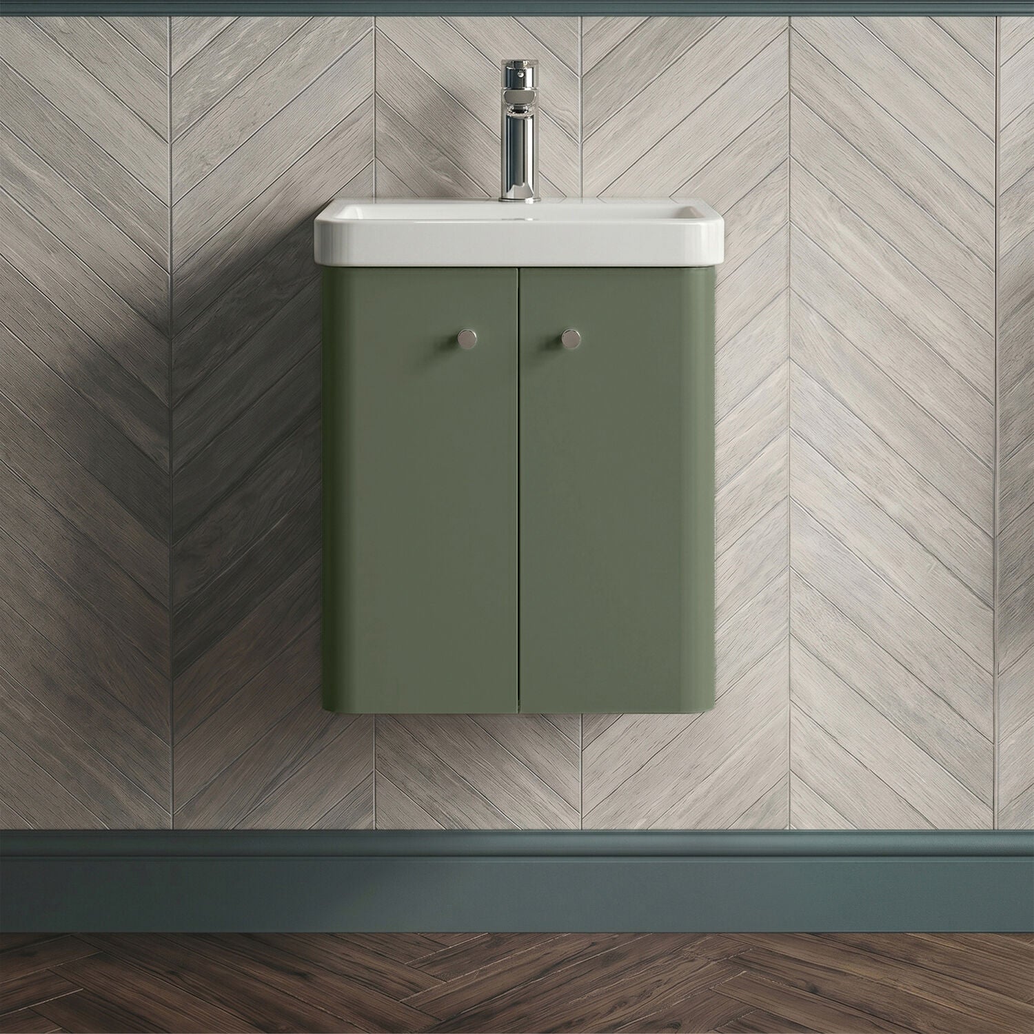[BFCU803] Flashbrook Contemporary Wall Hung 2 Door Vanity Unit with 1 Tap Hole Basin, Choice of Size and Colour - Silo