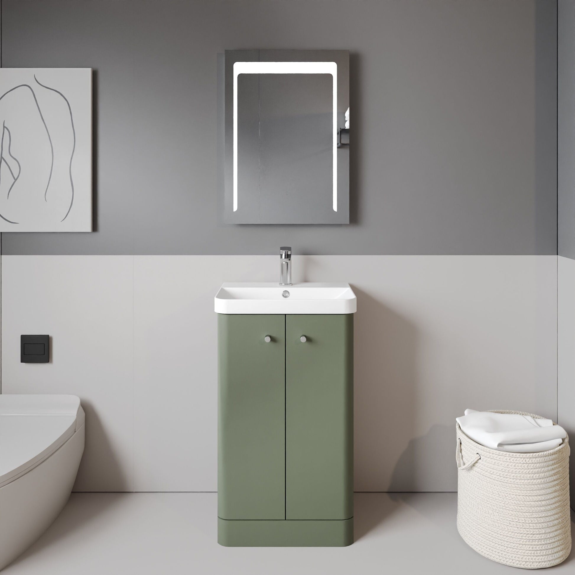 [BFCU804] Flashbrook Contemporary Floor Standing 2 Door Vanity Unit with 1 Tap Hole Ceramic Basin - Choice of Size and Finish - Lifestyle 1