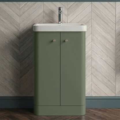 [BFCU804] Flashbrook Contemporary Floor Standing 2 Door Vanity Unit with 1 Tap Hole Ceramic Basin - Choice of Size and Finish - Silo