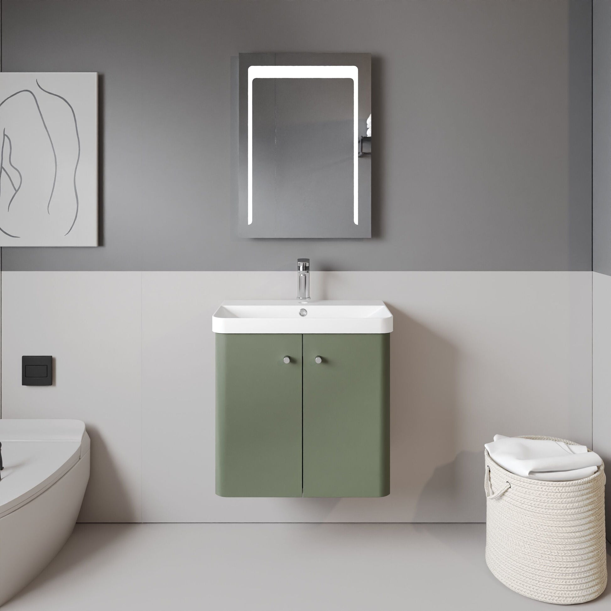 [BFCU805] Flashbrook Contemporary Wall Hung 2 Door Vanity Unit with 1 Tap Hole Basin, Choice of Size and Colour - Lifestyle 1