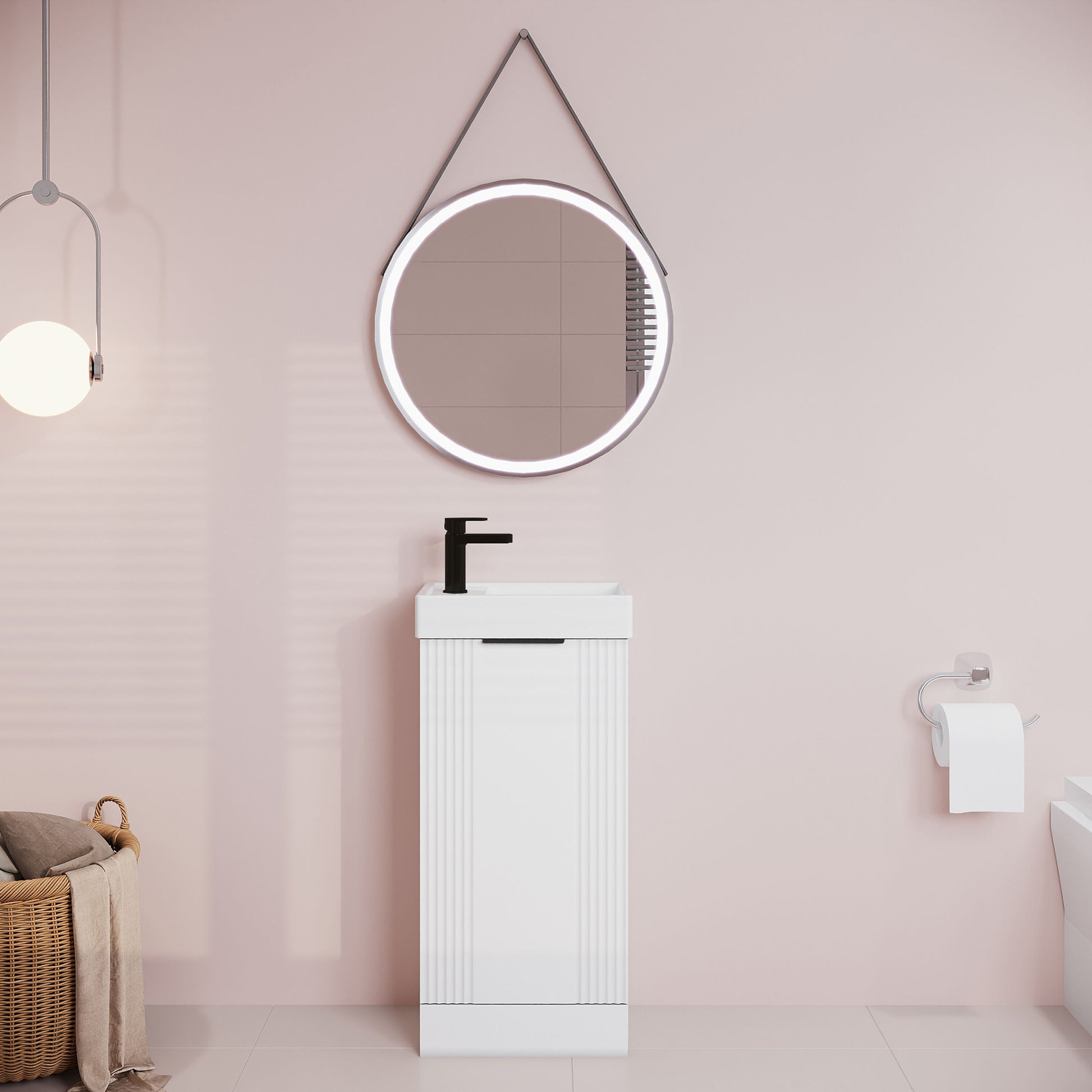 [BFDE120H224] Belvide Retro Floor Standing 1 Door Cloakroom Vanity Basin Unit, 400mm, Choice of Colour and Handle Finish - Lifestyle 1