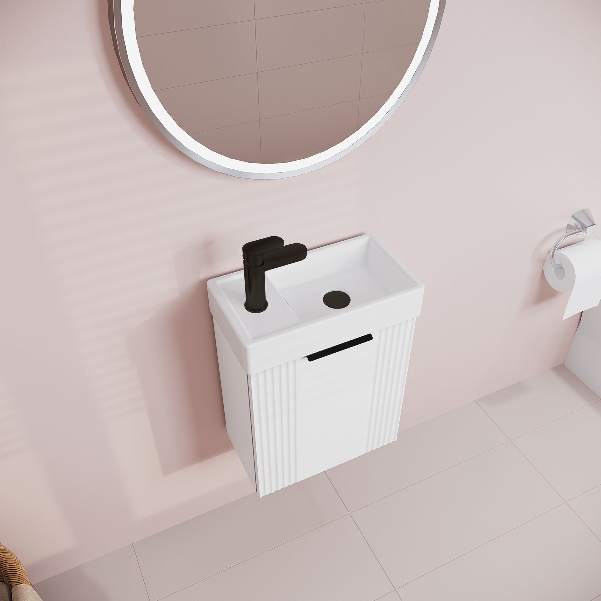 [BFDE120H224] Belvide Retro Floor Standing 1 Door Cloakroom Vanity Basin Unit, 400mm, Choice of Colour and Handle Finish - Lifestyle 2