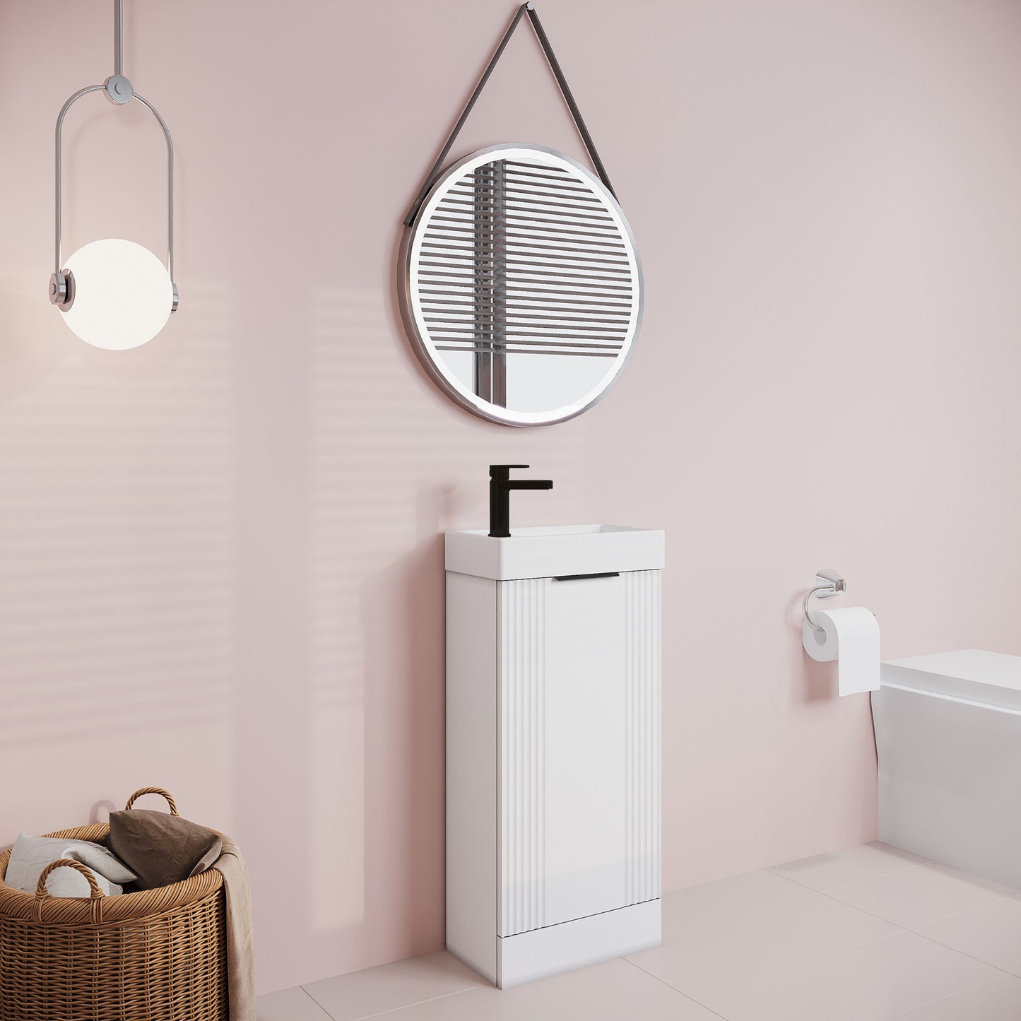 [BFDE120H224] Belvide Retro Floor Standing 1 Door Cloakroom Vanity Basin Unit, 400mm, Choice of Colour and Handle Finish - Lifestyle 3