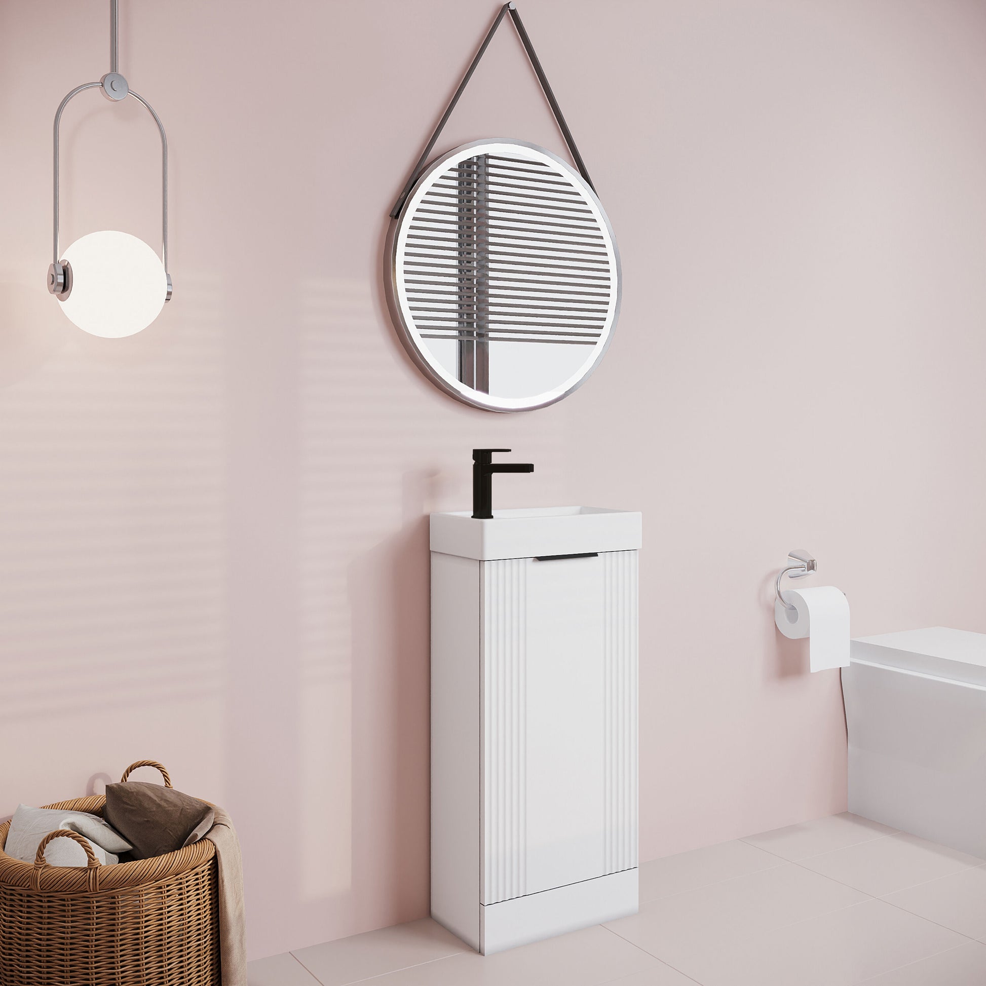 [BFDE120H224] Belvide Retro Floor Standing 1 Door Cloakroom Vanity Basin Unit, 400mm, Choice of Colour and Handle Finish - Lifestyle 3