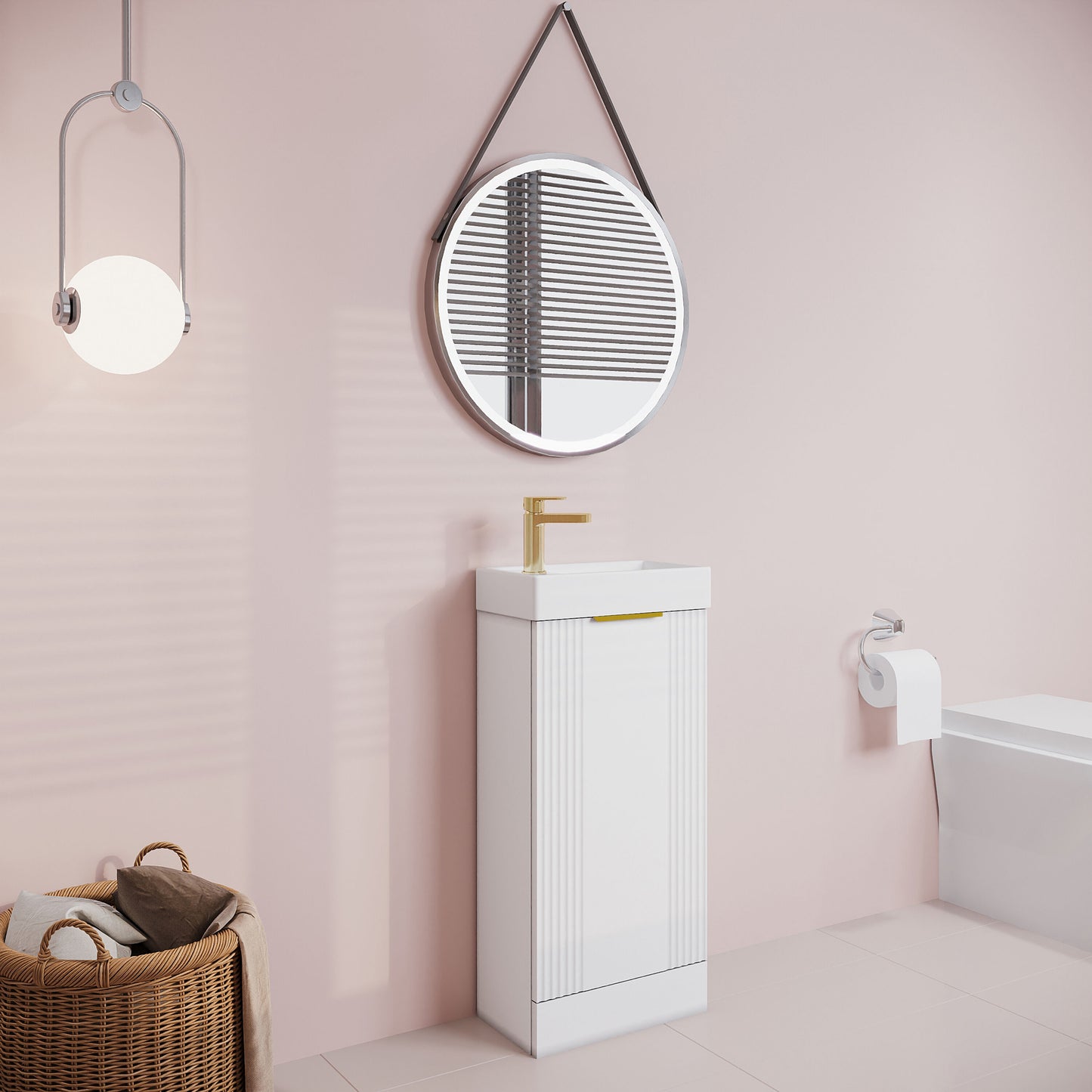[BFDE120H324] Belvide Retro Floor Standing 1 Door Cloakroom Vanity Basin Unit, 400mm, Choice of Colour and Handle Finish - Lifestyle 3